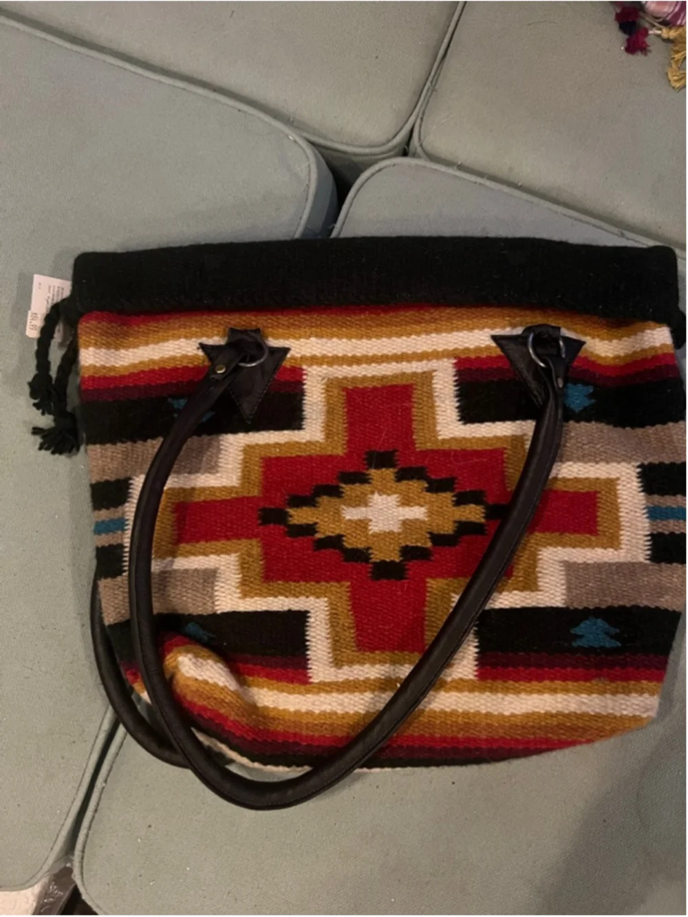 Women's Home Folk One Size Southwestern Pattern Tote Bag in Black and Red